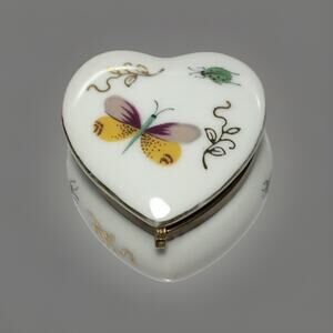 Ardalt Japan Lenwile China Vintage Trinket Box Heart Painted Butterfly Ladybug